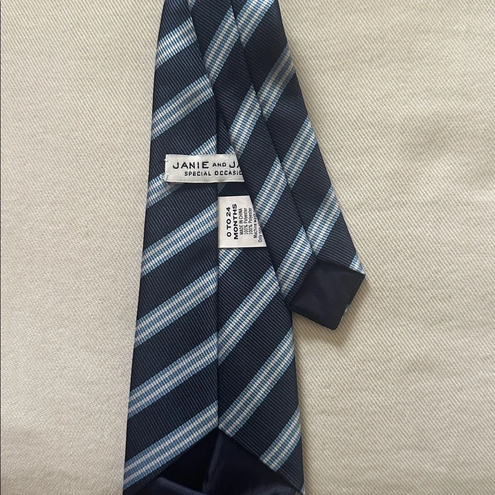 Boys Baby Toddler Velcro Classic Striped Tie in Navy and Gray 0-24 Months